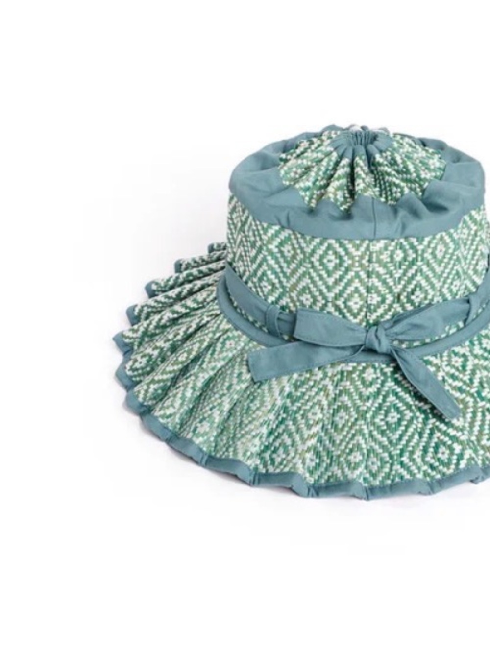 Seafoam Green Patterned Straw Sun Hat with Ribbon